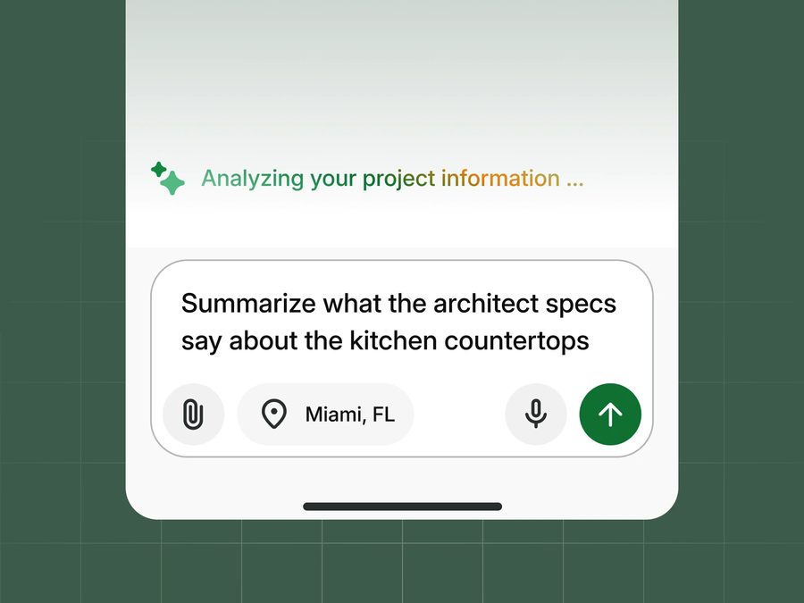 Asking Handoff's AI to summarize what the architect specs say about the kitchen countertops