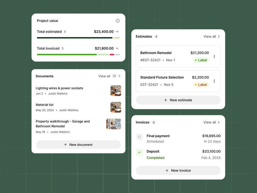 Estimates and final payment invoices side by side in Handoff