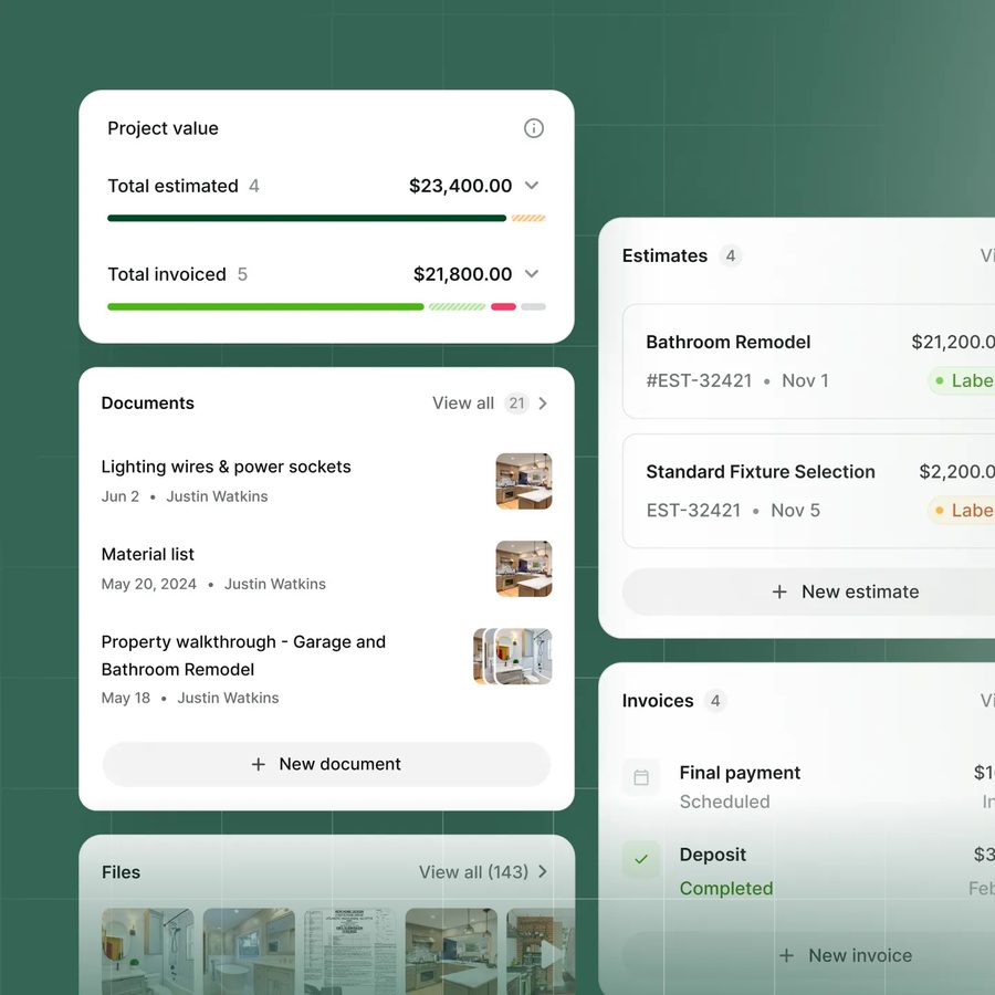 Project value, documents, and invoices tracked in one Handoff view
